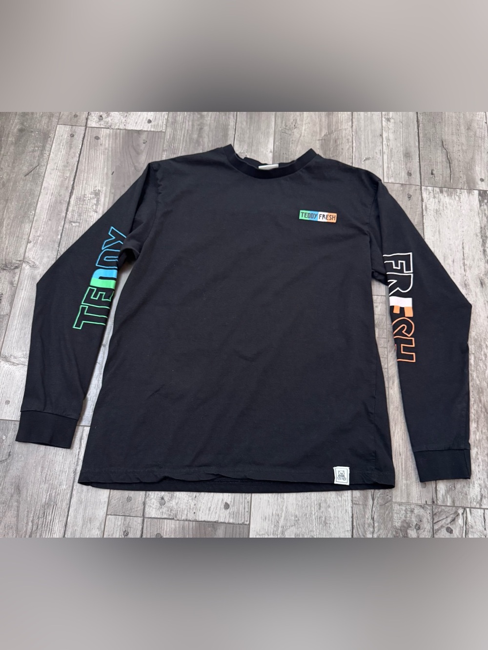 Boys Teddy Fresh Long Sleeve T-Shirt Black Spell Out  Neon Large